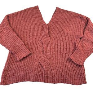 Maurices‎ Womens Sweater Size XL Rose Pink Pullover Deep V-Neck Teddy Bear Soft